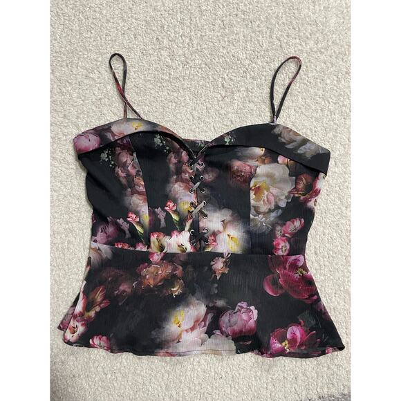 Willow & Clay Womens Small Floral Bustier Corset Style Tank Top Black USA Made - Picture 1 of 9